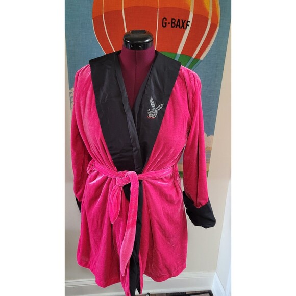 PLAYBOY Other - Rubie’s Playboy Velour Robe Hot Pink Rhinestones One Size 2010 Logo Pre‑Owned